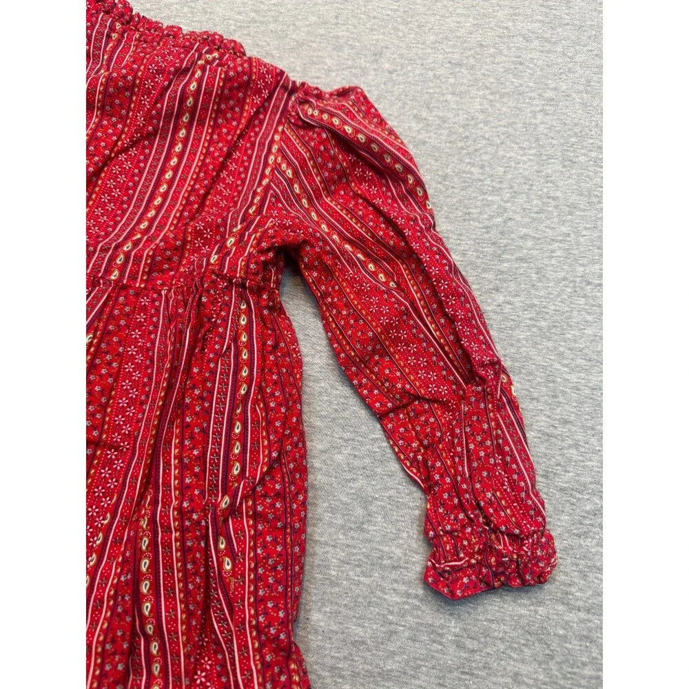 Vintage 1980s Heather Holloway Girls Prairie Dress Red Calico Floral Size 4/5